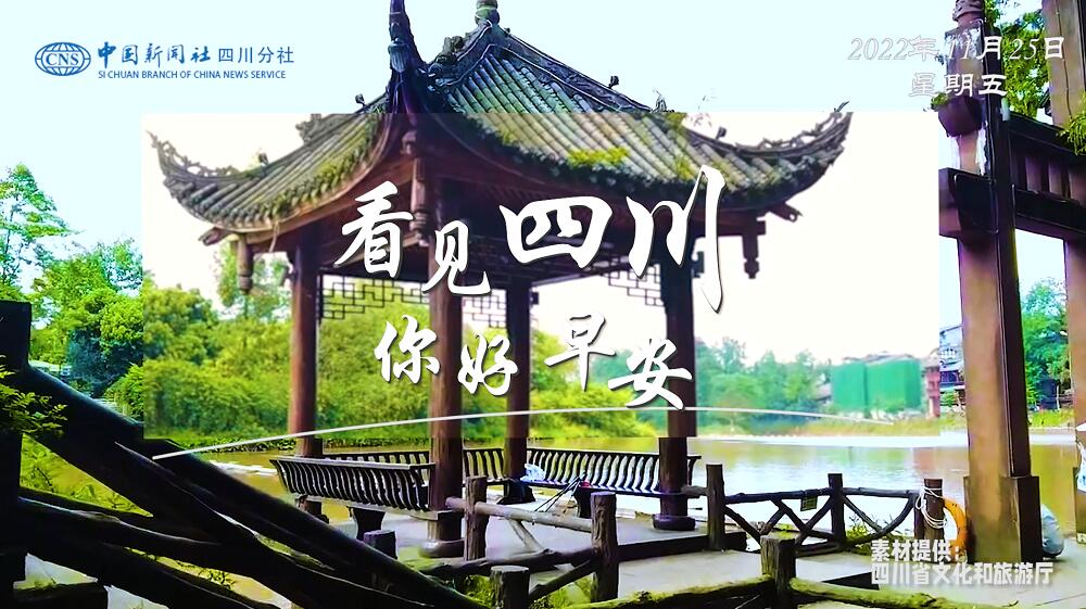 粉白花朵绽放在古寺院落